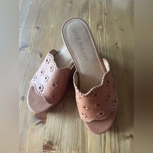 Jack Rogers Tan Leather Floral Cutout Slide Mules